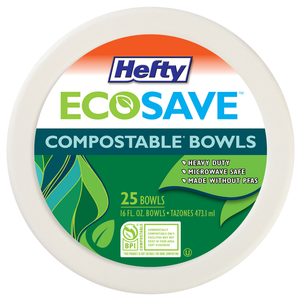 Hefty EcoSave Plant Based Compostable Heavy Duty Paper Bowls 16 oz