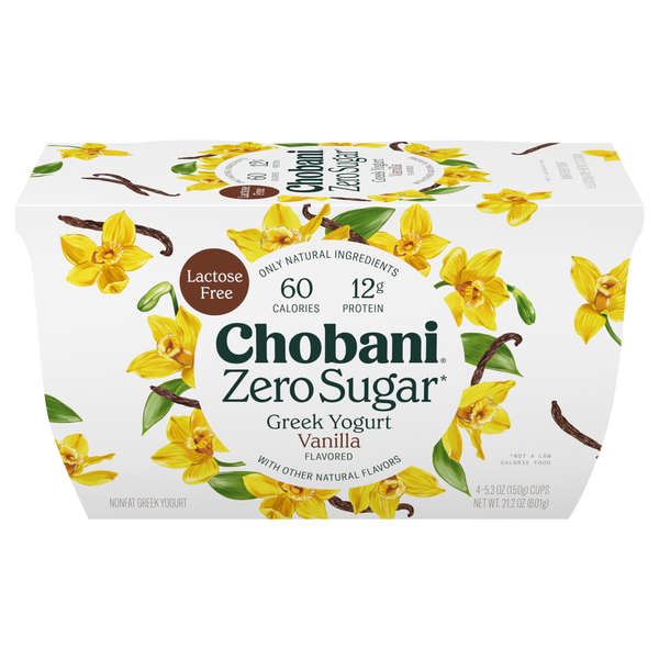 Chobani Zero Sugar Non Fat Vanilla Greek Yogurt Cup - 4 ct