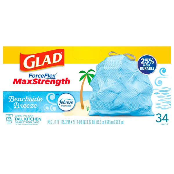Glad ForceFlex MaxStrength Beachside Breeze Tall Kitchen Trash Bags 13 Gal