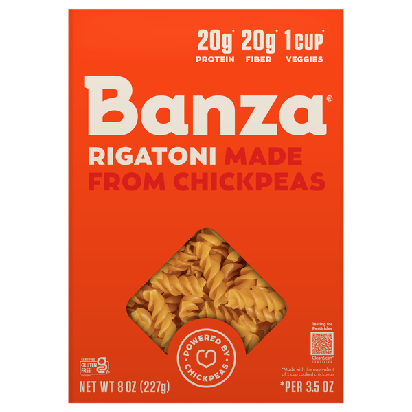 Banza Gluten Free High Protein Low Carb Chickpeas Rigatoni Pasta