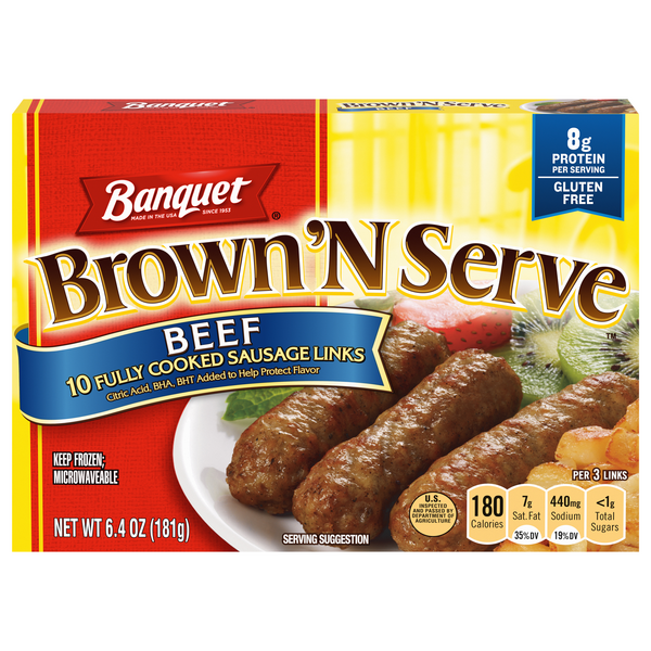 Save on Banquet Brown 'N Serve Beef Sausage Links Frozen 10 ct Order Online Delivery MARTIN'S