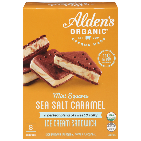 Alden's Organic Sea Salt Caramel Mini Squares Ice Cream Sandwiches - 8 ct