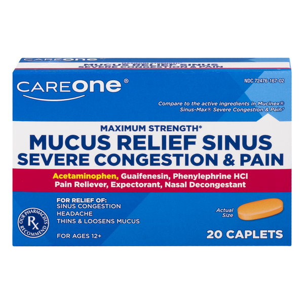 CareOne Sinus & Mucus Relief Caplets Maximum Strength