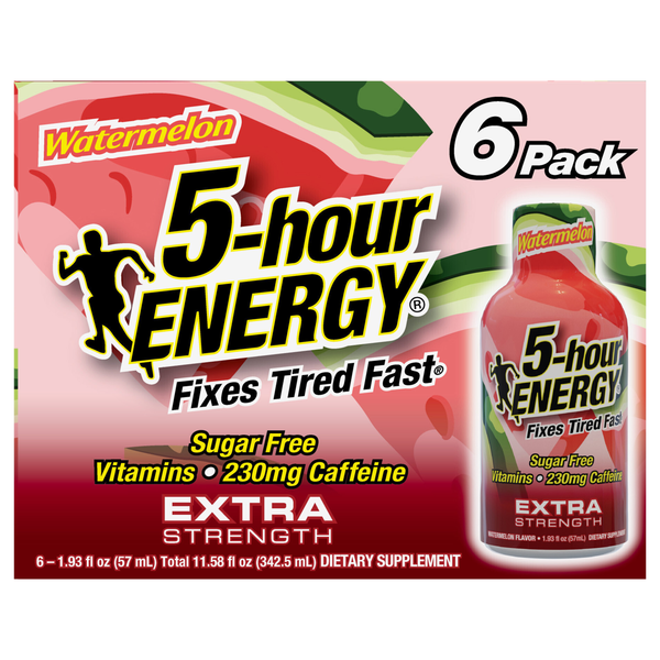 5-Hour Extra Strength Sugar Free Watermelon Energy Shot - 6 pk