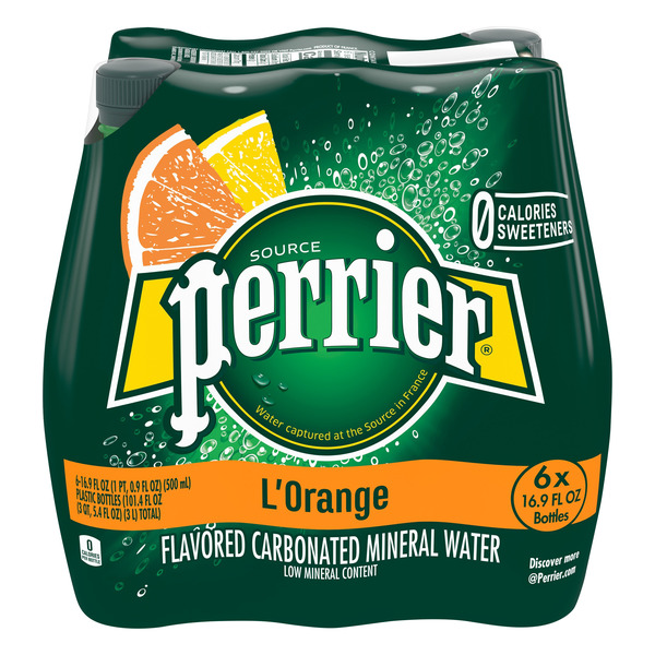 Save on Perrier Sparkling Mineral Water L'Orange Lemon Orange 6 pk