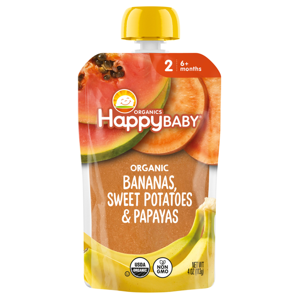 Happy Baby Organics 2 Baby Food Bananas Sweet Potatoes & Papayas