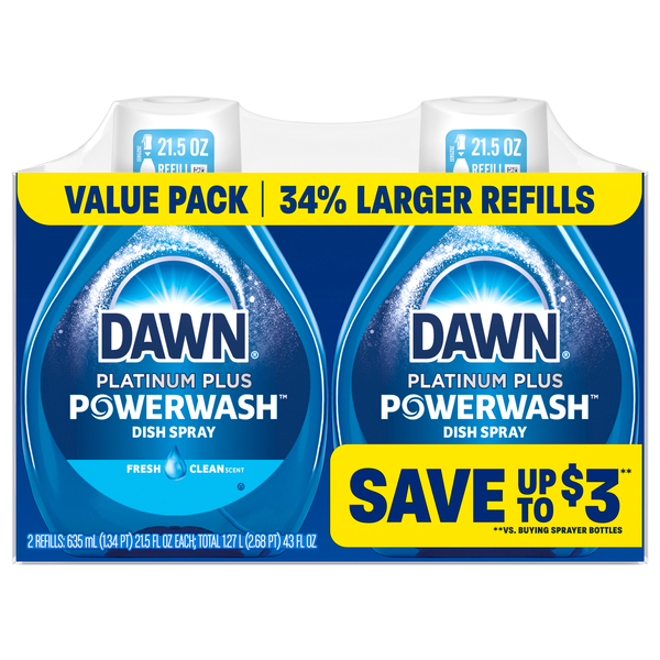 Dawn Platinum Plus Powerwash Fresh Clean Scent Dish Spray Refills - 2 ct