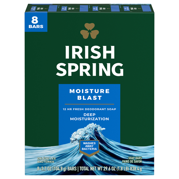 Irish Spring Moisture Blast Deodorant Soap Bars - 8 ct