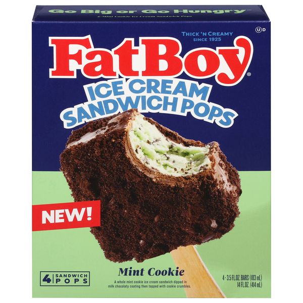 FatBoy Mint Cookie Ice Cream Sandwich Pops - 4 ct