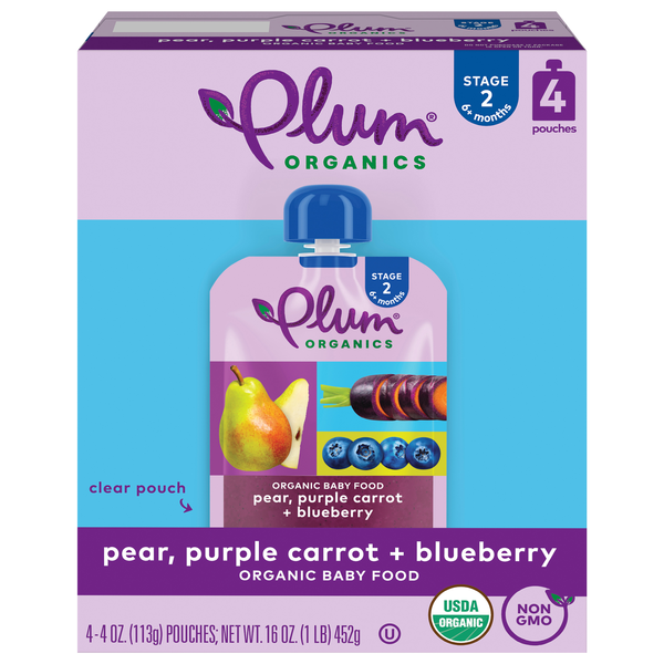 Plum Organics Stage 2 Baby Food Pear Purple Carrot + Blueberry - 4 ct