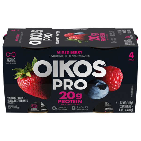 Oikos PRO 20g Protein Mixed Berry Ultra-Filtered Milk Yogurt Cup - 4 ct