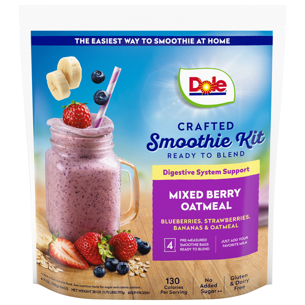 Dole Crafted Mixed Berry Oatmeal Smoothie Kit - 4 ct Frozen