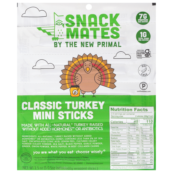 The New Primal Snack Mates Kids 7g Protein Turkey Meat Sticks - 5 ct