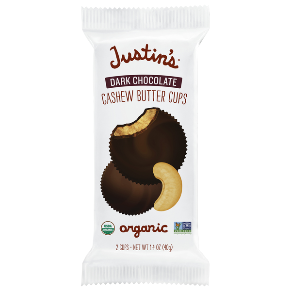 Justin's Organic Dark Chocolate Cashew Butter Cups Candy - 2 ct
