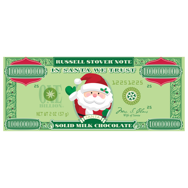 Russell Stover Santa Money Solid Milk Chocolate Christmas Candy Bar