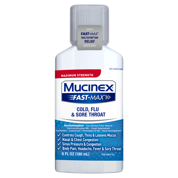 Mucinex Fast-Max Cold Flu & Sore Throat Maximum Strength Liquid