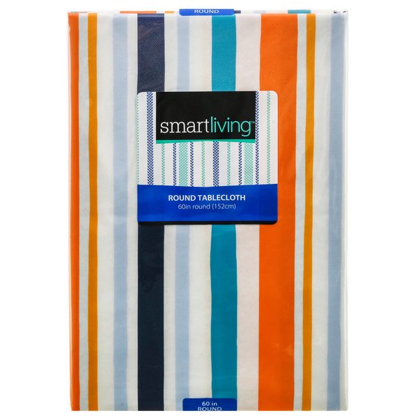 Smart Living Round Summer Tablecloth Orange & Blue Stripes 60 Inch