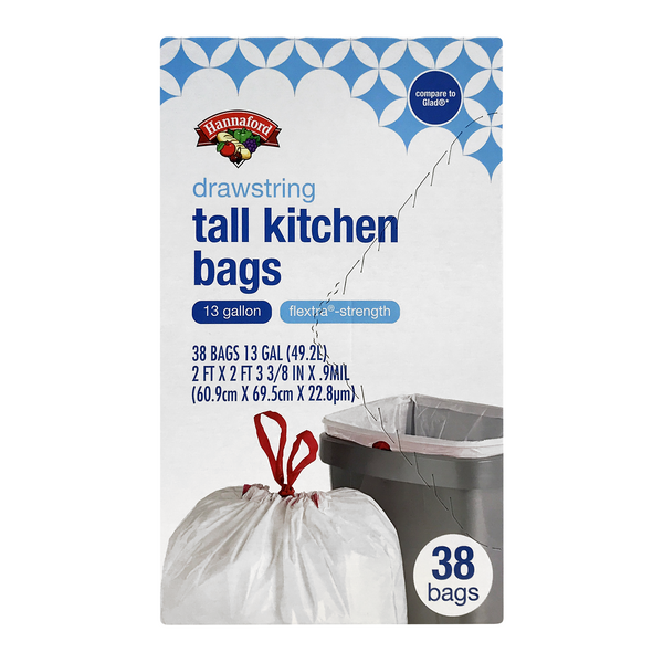 Hannaford Tall Kitchen Drawstring Bags 13 Gallon