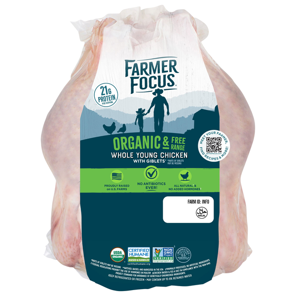 Farmer Focus Organic & Free Range Whole Young Chicken with Giblets Fresh