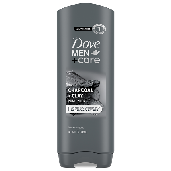 Dove Men+Care Charcoal + Clay Purifying Body + Face Wash Scrub