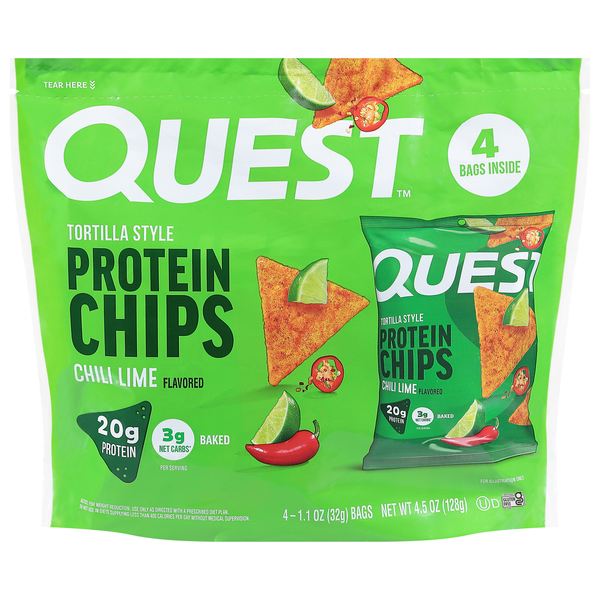 Quest Gluten Free Chili Lime 20g Tortilla Style Protein Chips - 4 ct