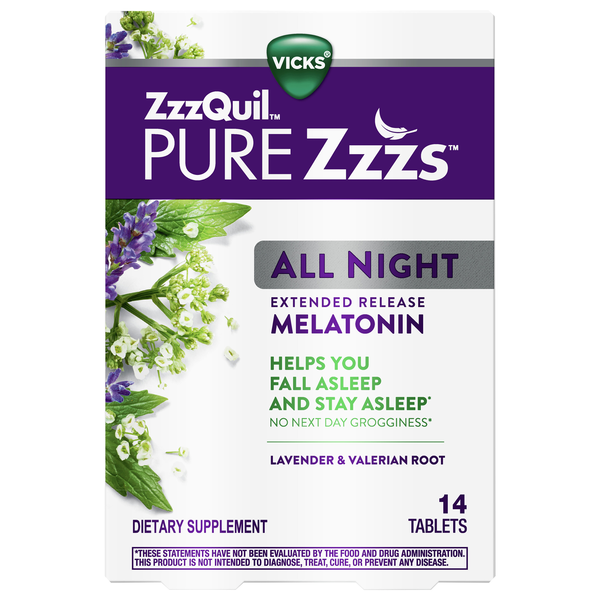 Vicks ZzzQuil Pure Zzzs All Night Melatonin Extended Release Tablets