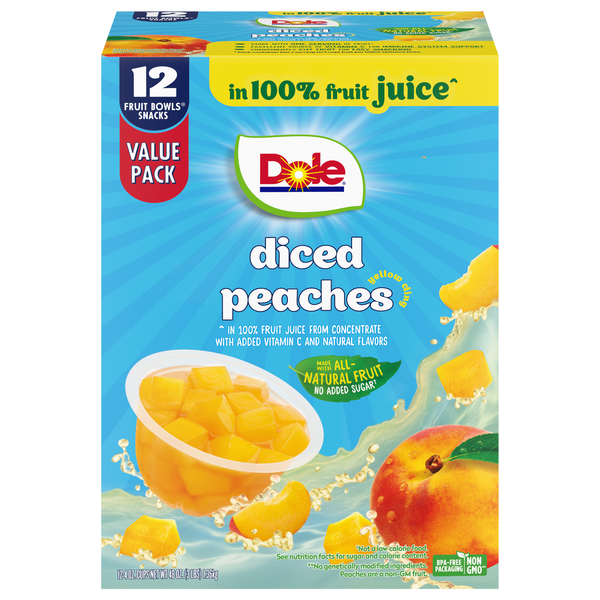 Dole Diced Peaches Fruit Cups in Juice - 12 ct