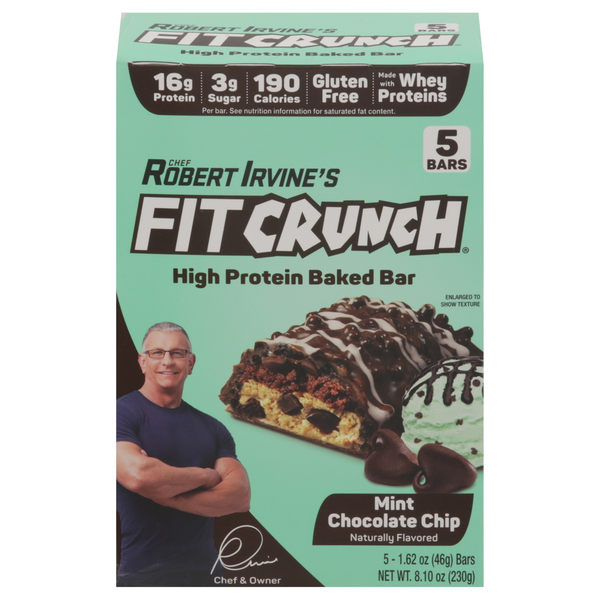 FITCRUNCH Mint Chocolate Chip 16g Whey Protein Baked Bar - 5 ct