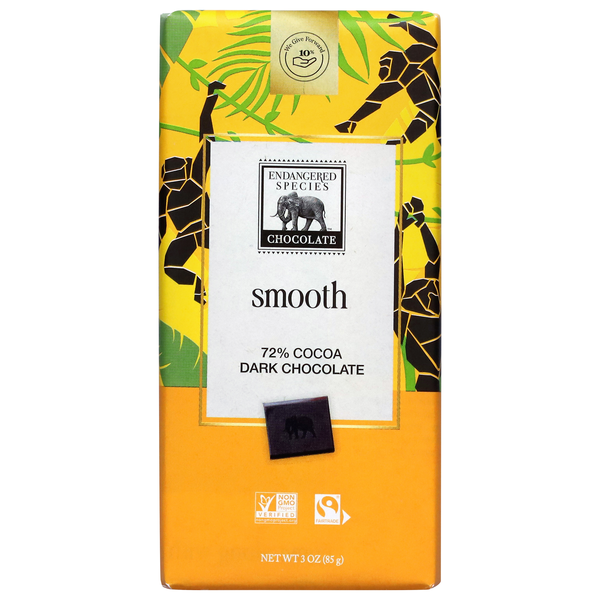 Endangered Species Smooth Dark Chocolate Candy Bar 72% Cocoa