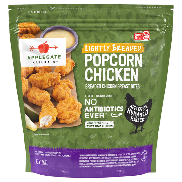 Applegate Naturals Gluten Free Lightly Breaded Popcorn Chicken Frozen