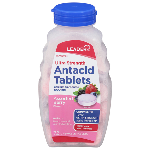Leader 1000 mg Ultra Strength Assorted Berry Antacid Chewable Tablets