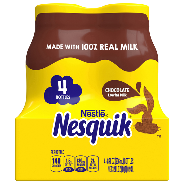 Nestle Nesquik Low Fat Chocolate Milk Shelf Stable - 4 pk