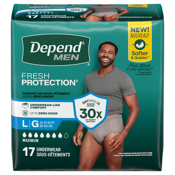 Depend Men's Fresh Protection Incontinence Underwear Maximum Gray L
