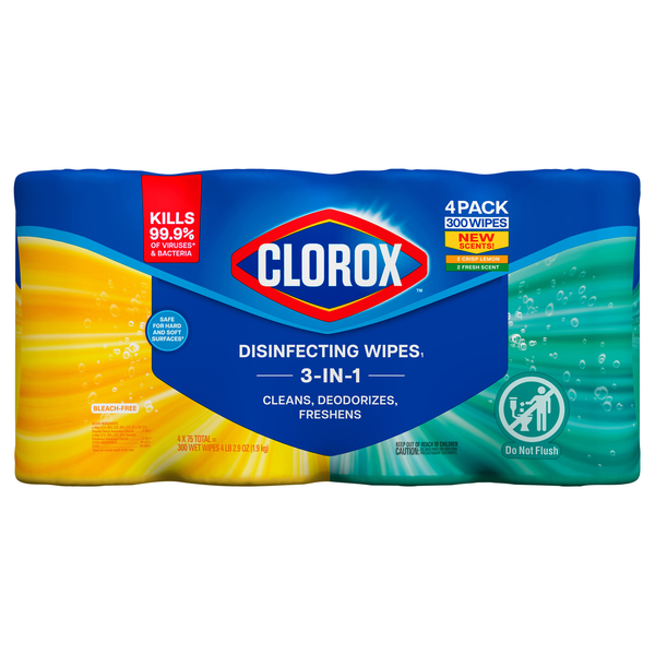 Clorox Crisp Lemon & Fresh Scent Disinfecting Wipes 75 ct ea - 4 pk