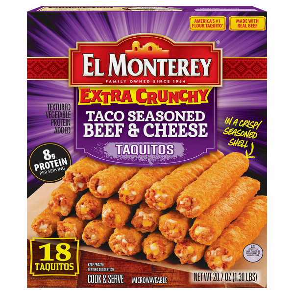 El Monterey Extra Crunchy Taco Seasoned Beef & Cheese Taquitos - 18 ct