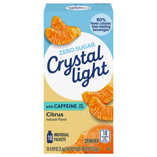 Crystal Light Zero Sugar Citrus Drink Mix with Caffeine - 10 ct
