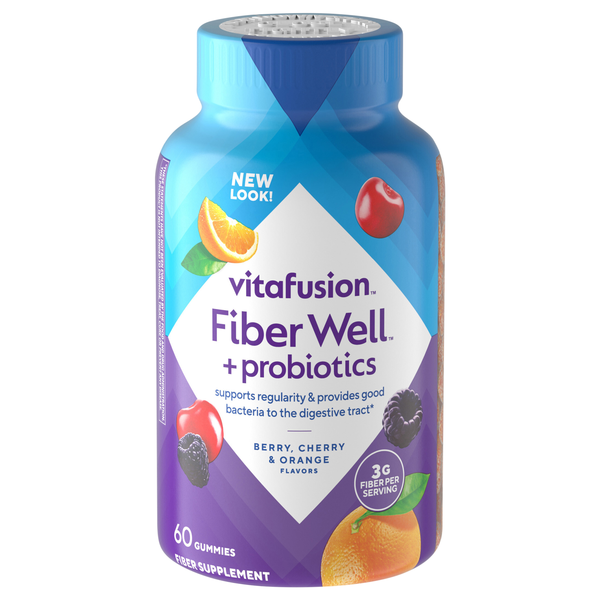 vitafusion Fiber Well Blue Raspberry Cherry & Orange Flavors Gummies