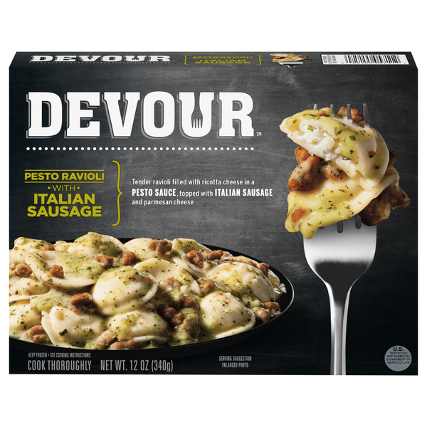 DEVOUR Pesto Ravioli with Spicy Italian Sausage Frozen Meal