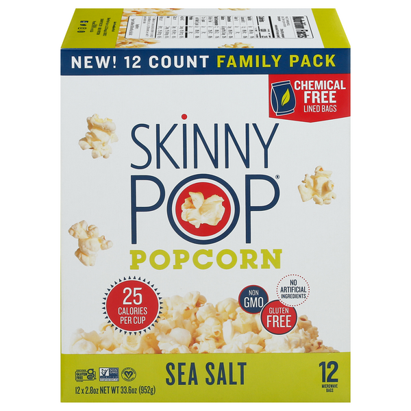 SkinnyPop Popcorn Sea Salt Microwave Bags Family Pack - 12 ct