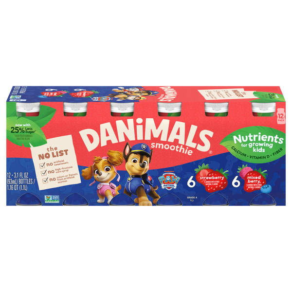 Danimals Smoothie Soaring Strawberry & Incredible Berry Drink - 12 pk