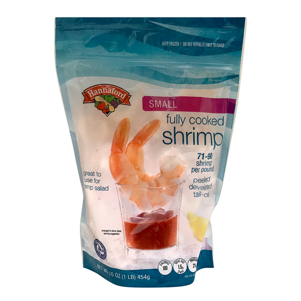 Hannaford Farm Raised Cooked Tail-On Peeled Small Shrimp 71-90 ct Frozen