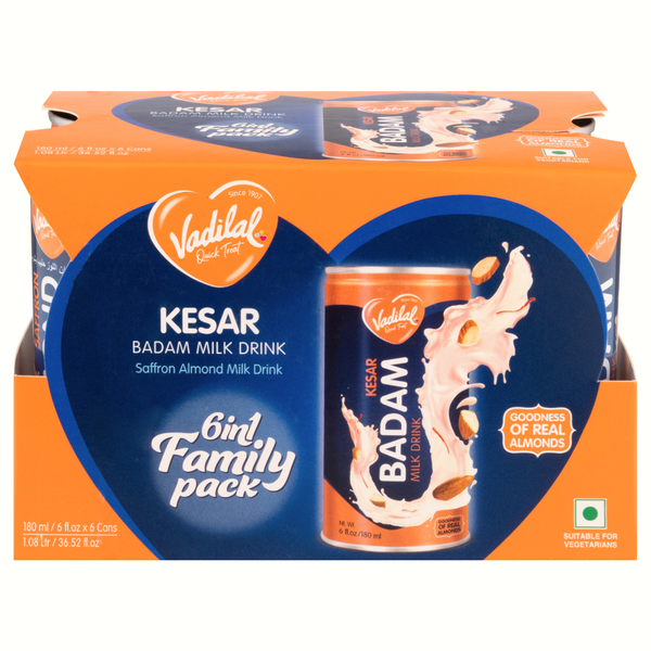 Vadilal Kesar Saffron Badam Almondmilk Drink Family Pack - 6 pk