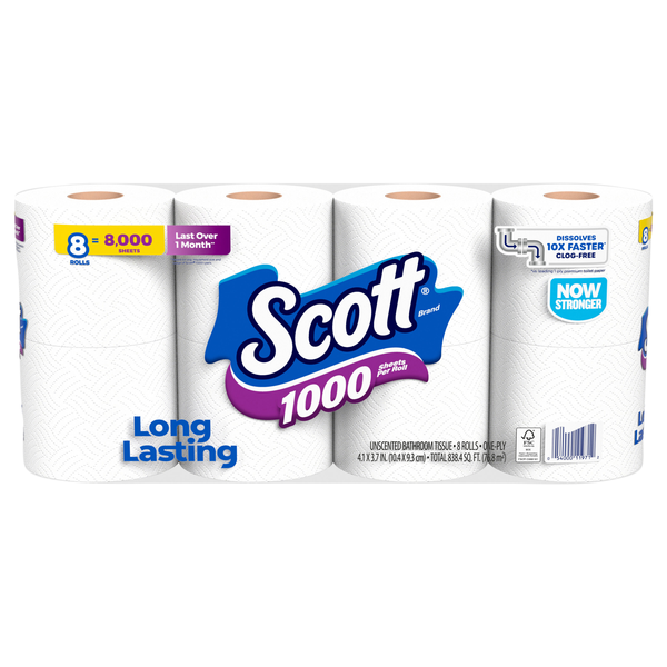 Scott 1000 1-Ply Toilet Paper Unscented - 8 ct