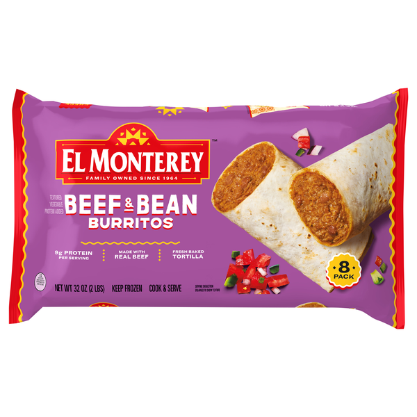 El Monterey Beef & Bean Burritos Family Pack - 8 ct Frozen
