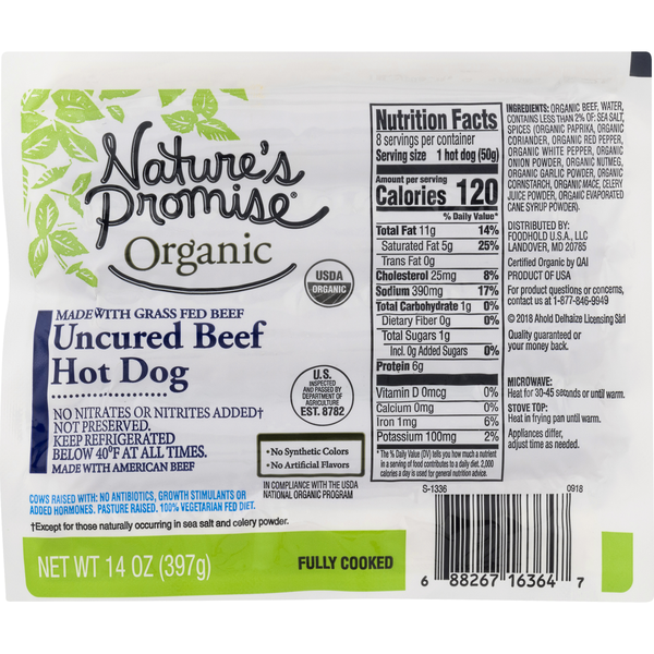 Nature's Promise Organic Grass-fed Uncured Beef Hot Dogs - 8 ct