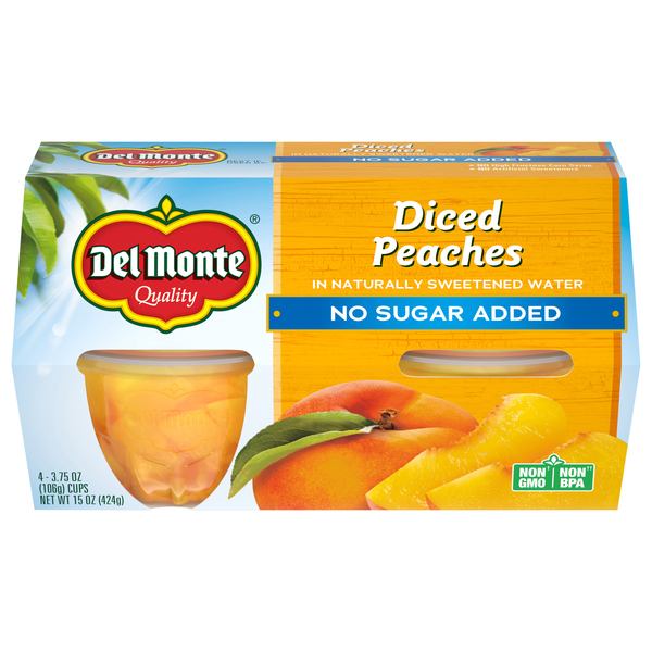 Del Monte No Sugar Added Diced Peaches Fruit Cups in Water - 4 ct