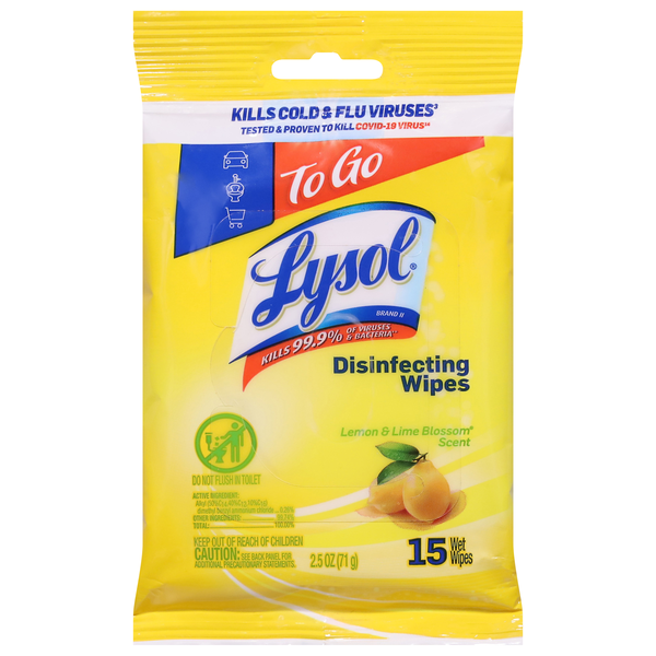 Lysol To Go Disinfecting Wipes Lemon & Lime Blossom Scent Travel Size