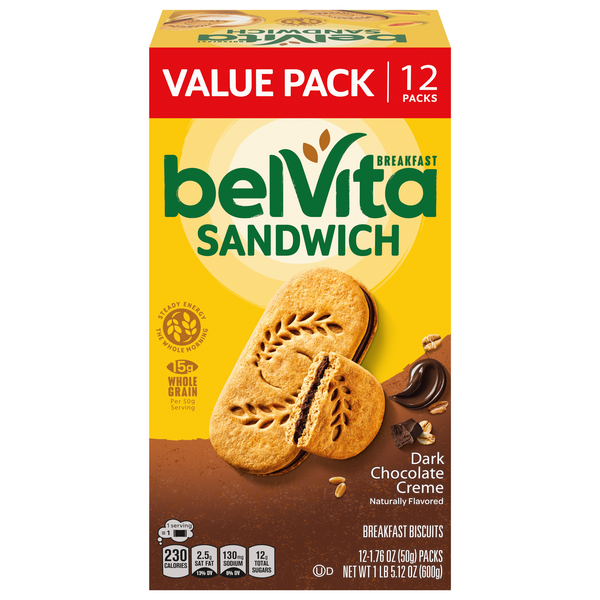 belVita Dark Chocolate Creme Breakfast Sandwich Bars Biscuits - 12 ct