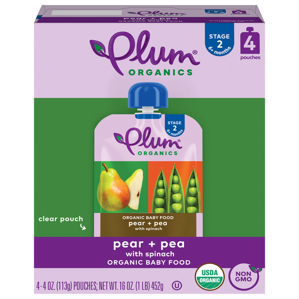 Save on Plum Organics Stage 2 Baby Food Pear Spinach & Pea 4 ct Order