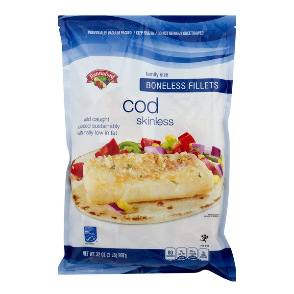 Hannaford Wild Caught Boneless Skinless Cod Fillets Family Size Frozen